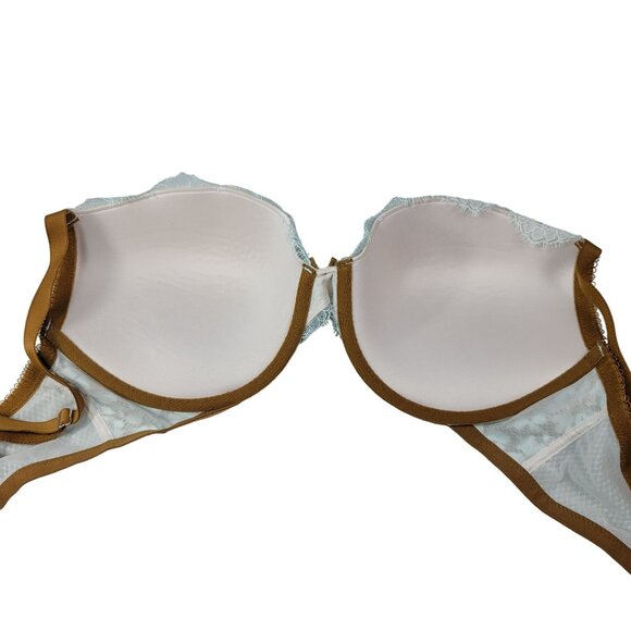 Victoria's Secret Dream Angels Push Up Bra Blue Gold 36DD Underwire Plunge Lace - Picture 7 of 11
